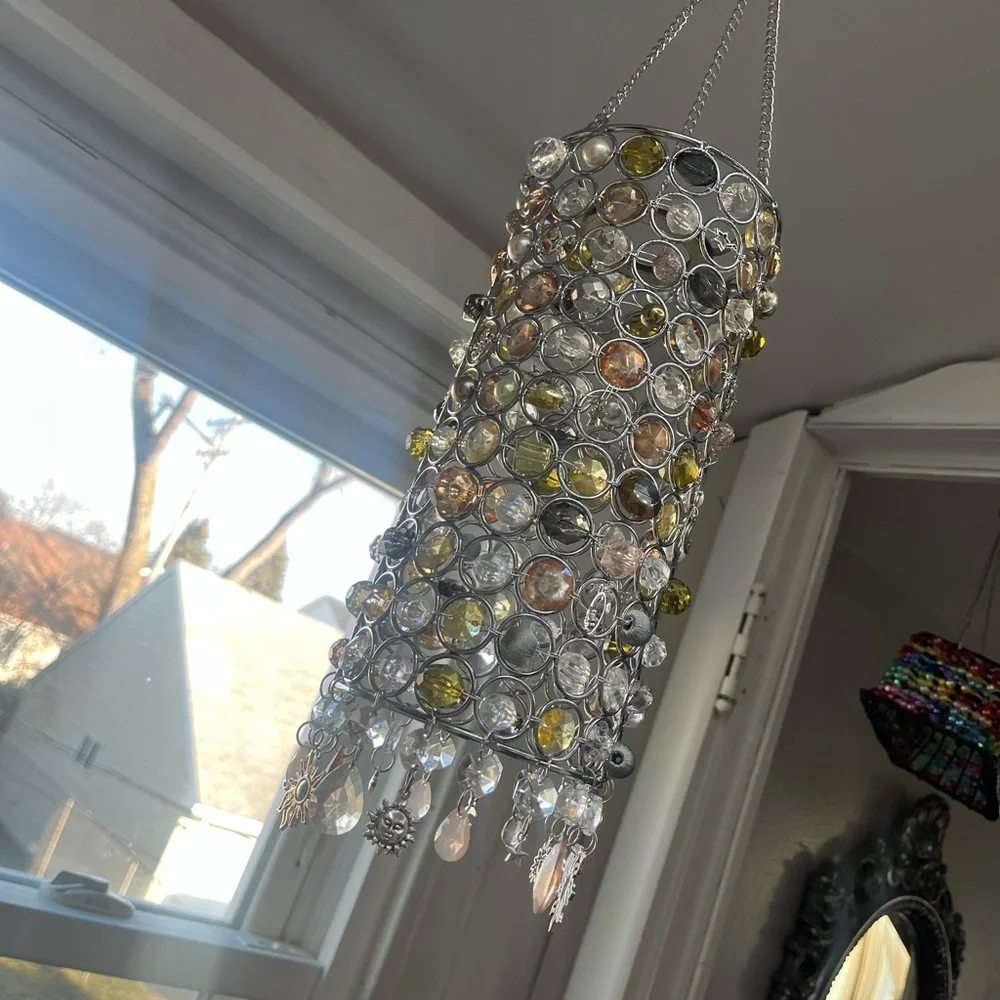 Crystal and Beaded Chandelier Decor Sun Catcher Celestial 70s Vibe